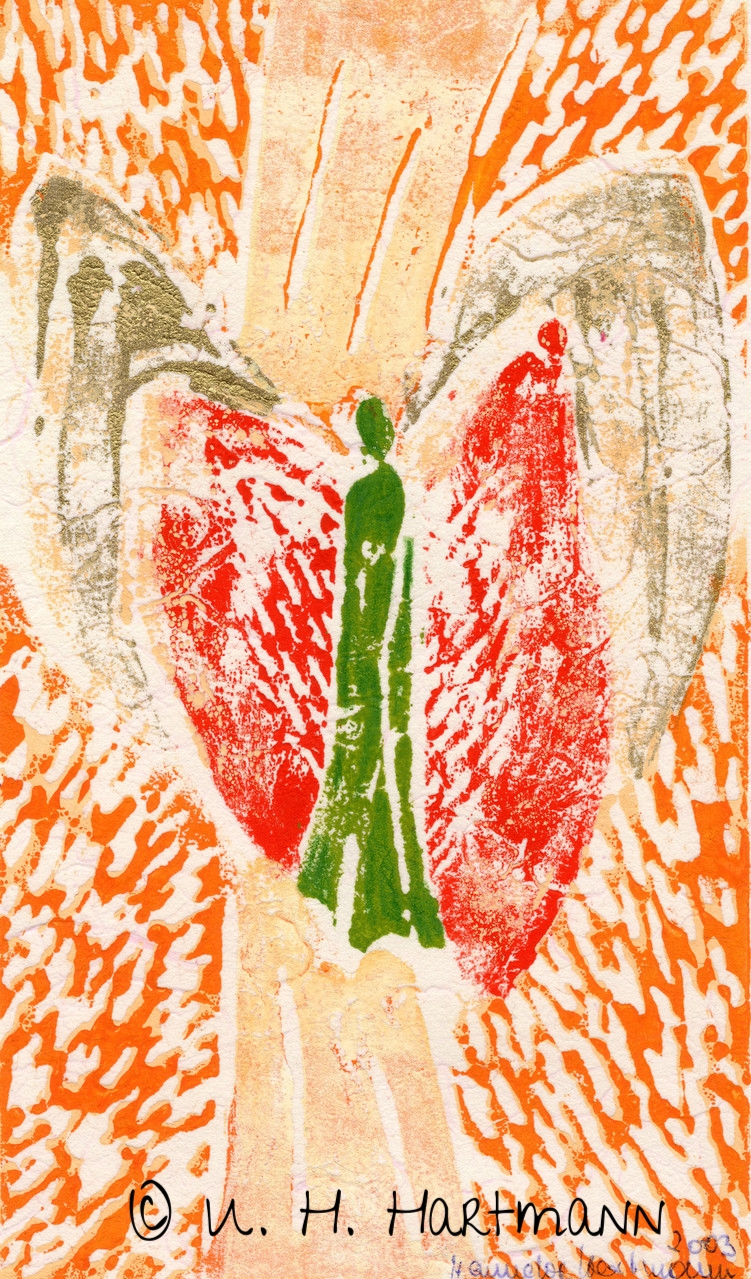 "Engel", Linoldruck auf Seidenpapier,40 x 30
