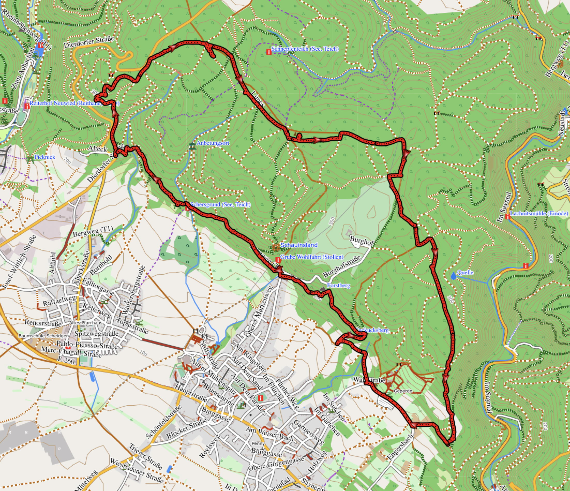 GPXTrack 9 km Rundwanderung zu den mystischen Basaltkugeln, Skulpturen und zur Wasserschloss Ruine