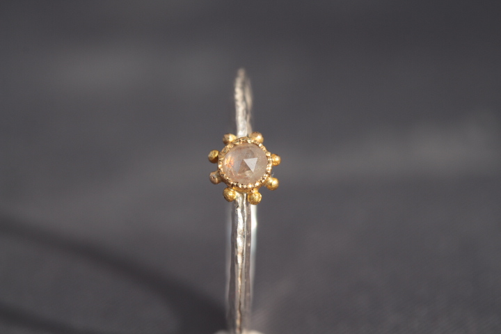 Roséfarbene Diamantrose, 900er Waschgold, 935er Silber