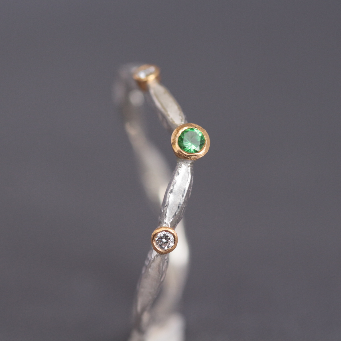 tsavorit, Brillanten, 900er Waschgold, 935er SIlber