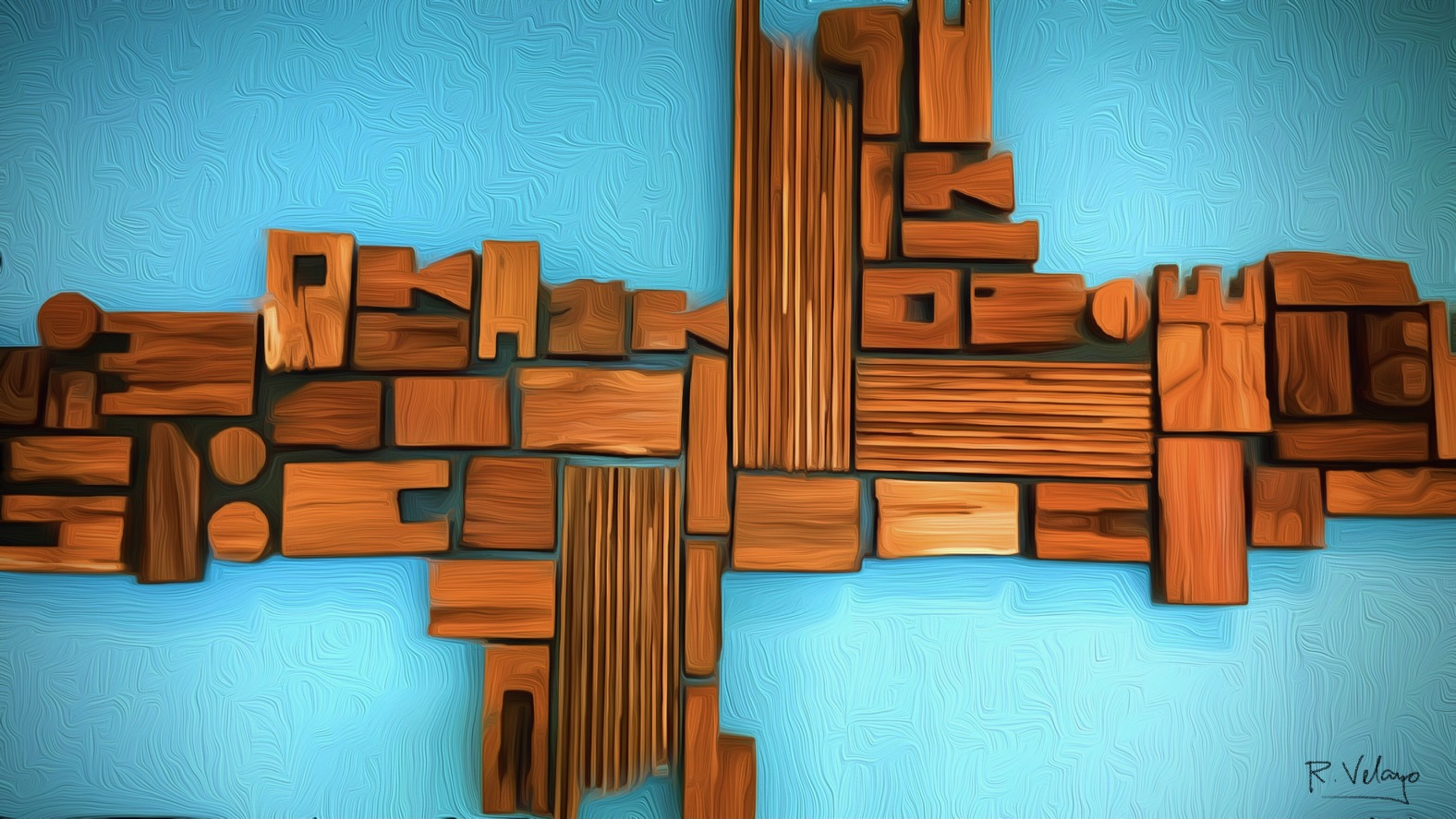 "WOOD SCULPTURE ON TURQUOISE BACKGROUND" [Created: 6/22/2021]