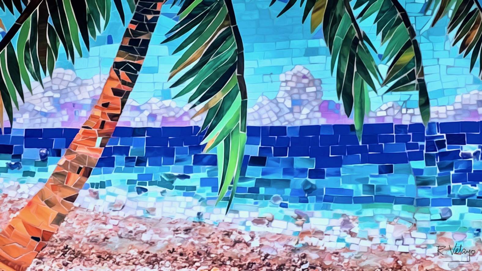 "TROPICAL BEACH IN MOSAIC" {Created: 1/14/2022]