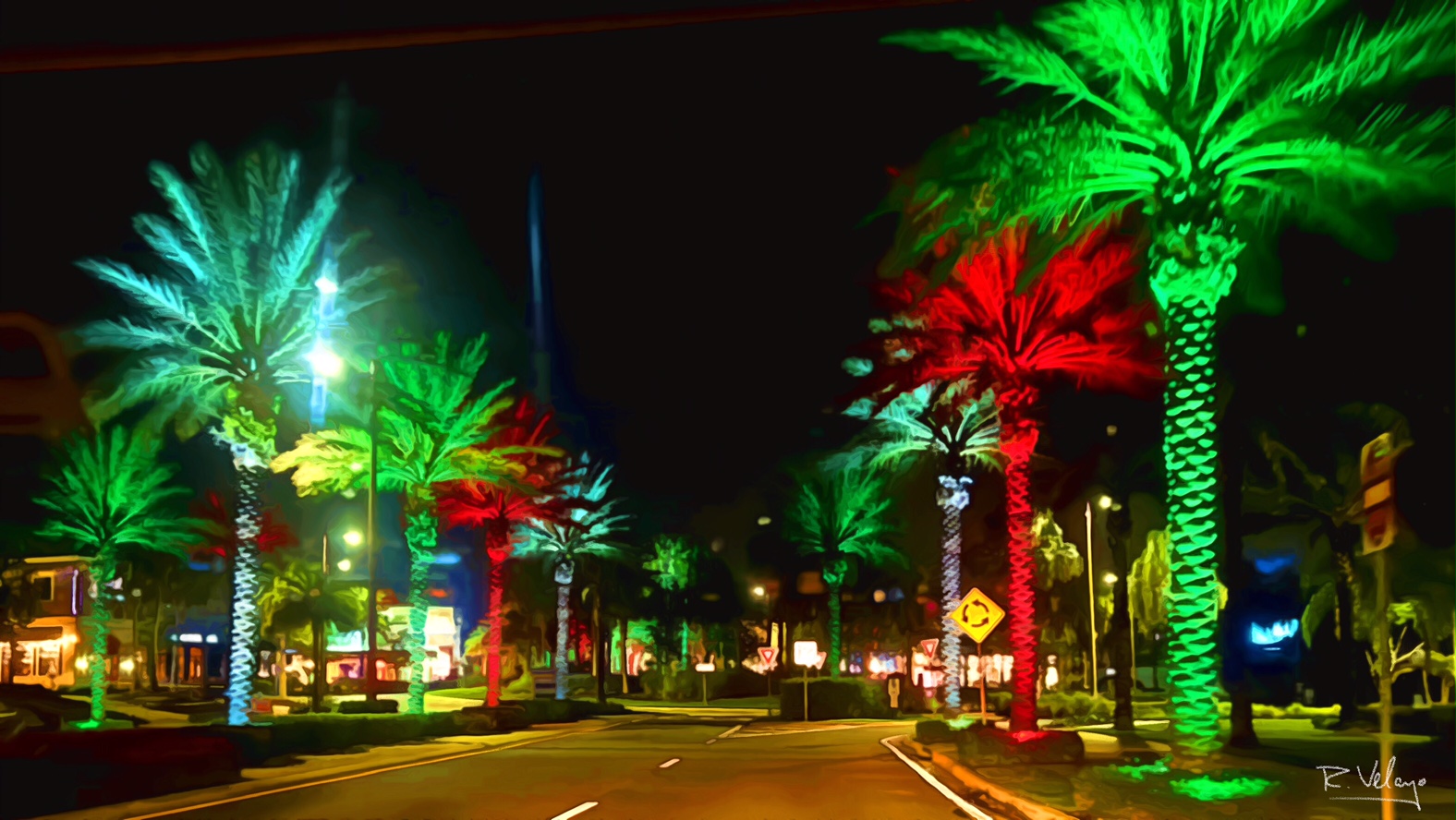 "CHRISTMAS-THEMED PALM TREES EN ROUTE TO MARGARITAVILLE RESORT" [Created: 9/25/2022]