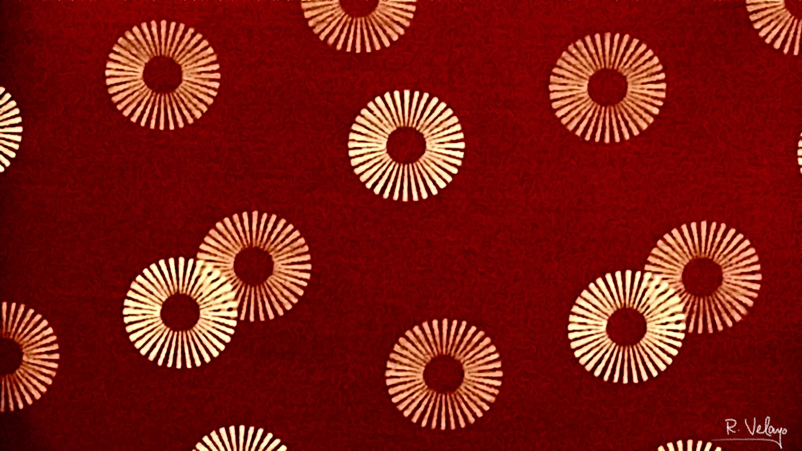 "GOLDEN SUNBURST CIRCLES ON RED BACKGROUND" [Created: 9/10/2021]