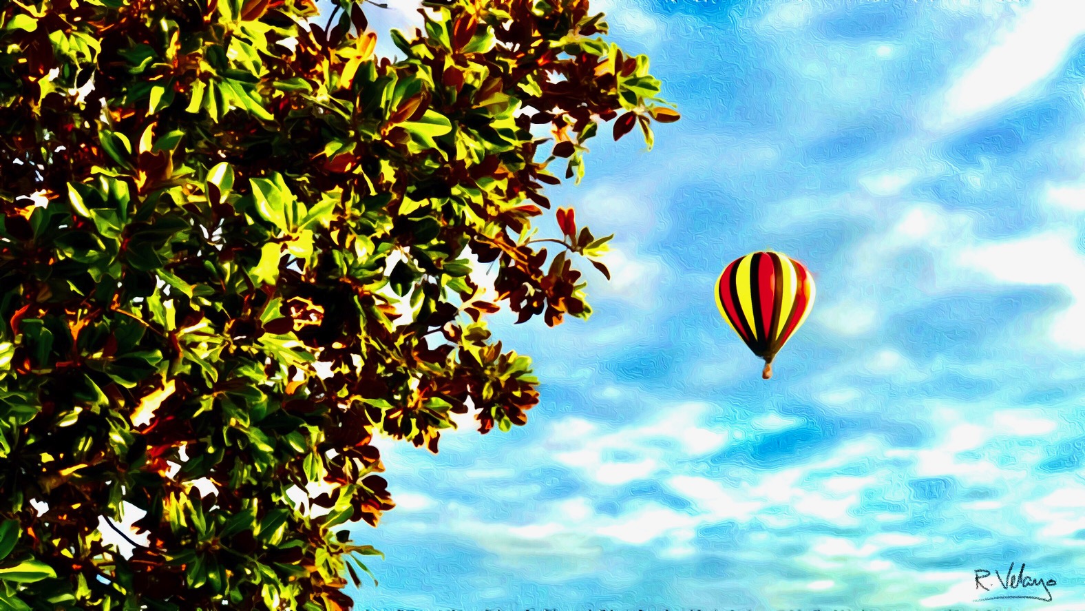 "STRIPED YELLOW AND RED HOT AIR BALLOON ABOVE BAHAMA BAY RESORT" [Created: 11/04/2021]