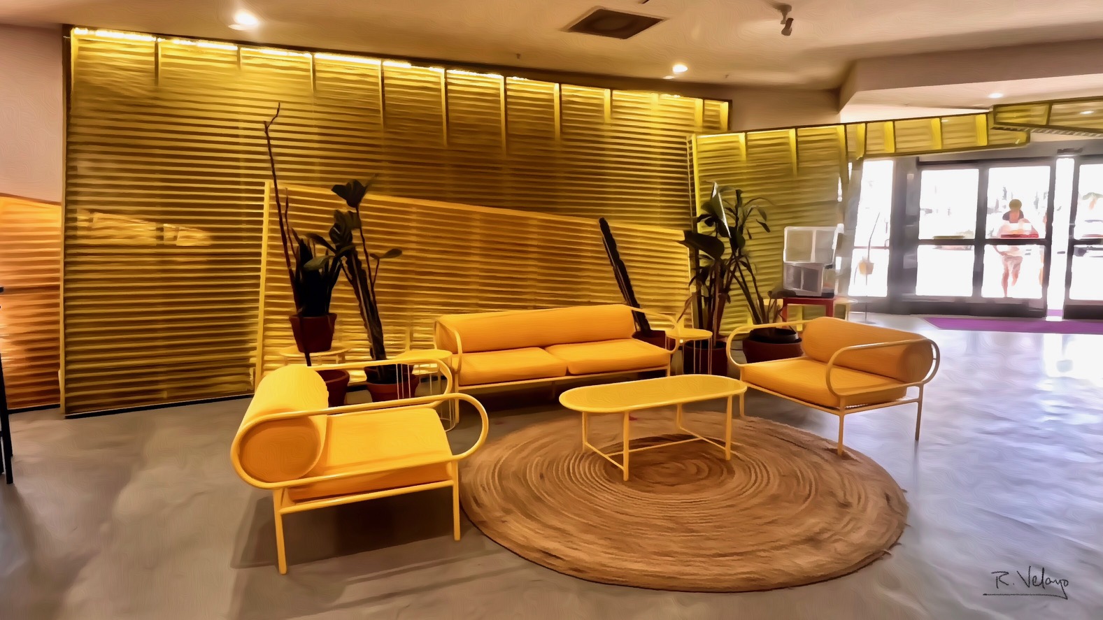 "YELLOW LOUNGE AREA AT THE SAGUARO HOTEL PALM SPRINGS" [Created: 8/11/2023)