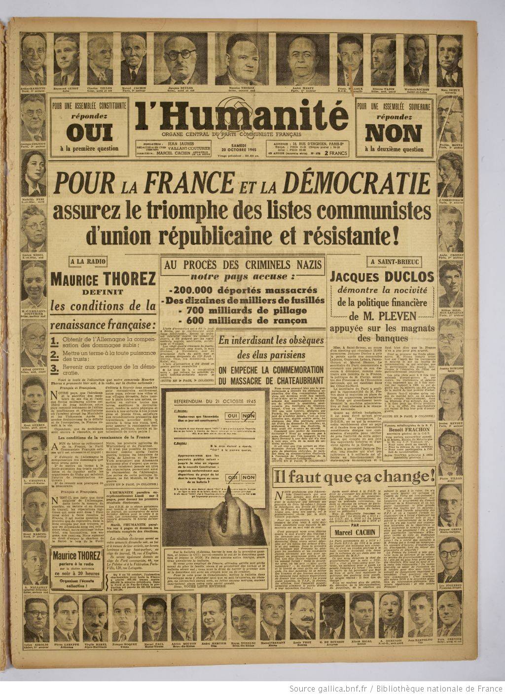 Humanité, 20 octobre 1945