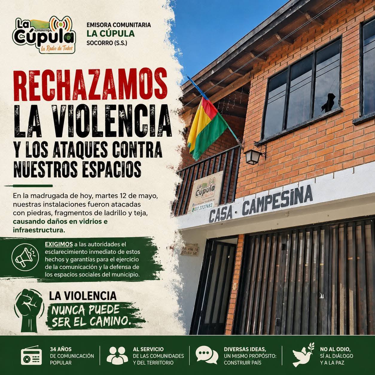 La Emisora La Cúpula rechaza y denuncia públicamente los hechos de violencia y vandalización