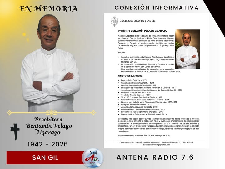 Presbítero Benjamín Pelayo Lizarazo, partió a la Casa del Padre Dios