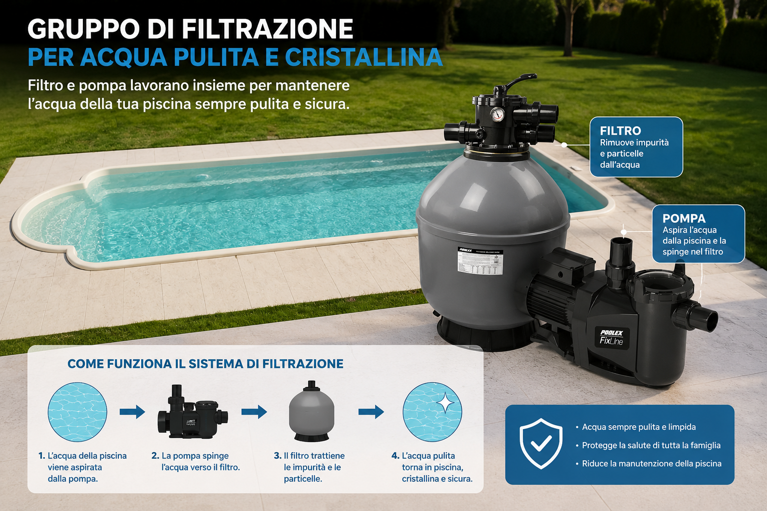 Impianto di filtrazione per piscine oltre 25 m³