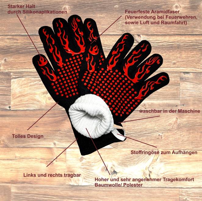 Grillhandschuh, Aramid, feuerfest, hitzebeständig