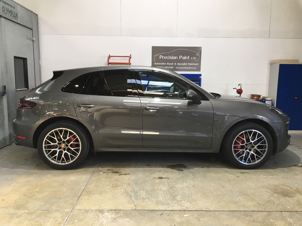 Side View of Grey Porsche 4x4 in Precision Paint Workshop