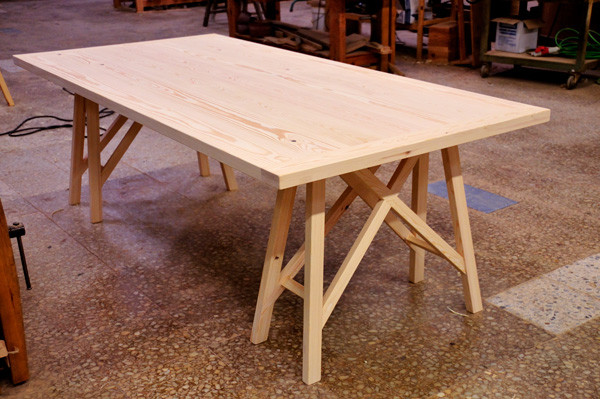 Sawhorse table at workshop