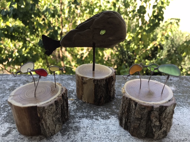 Pesci  Bois flotté, verre de mer, aluminium, acacia. Marmande.