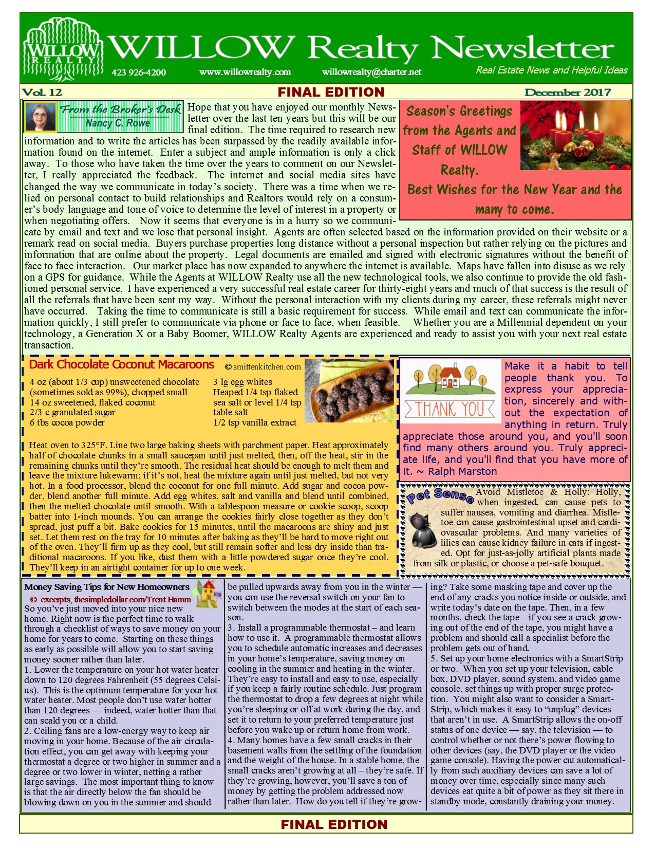 Archives of WILLOW Realty Newsletters (20122017) Real Estate