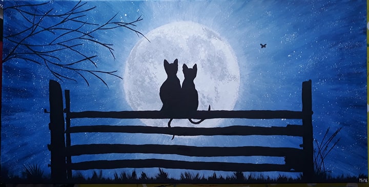 Katzen im Mondschein 50 x 100 ❌