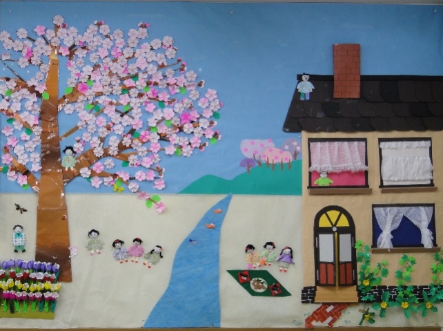 壁アート　お庭でお花見
