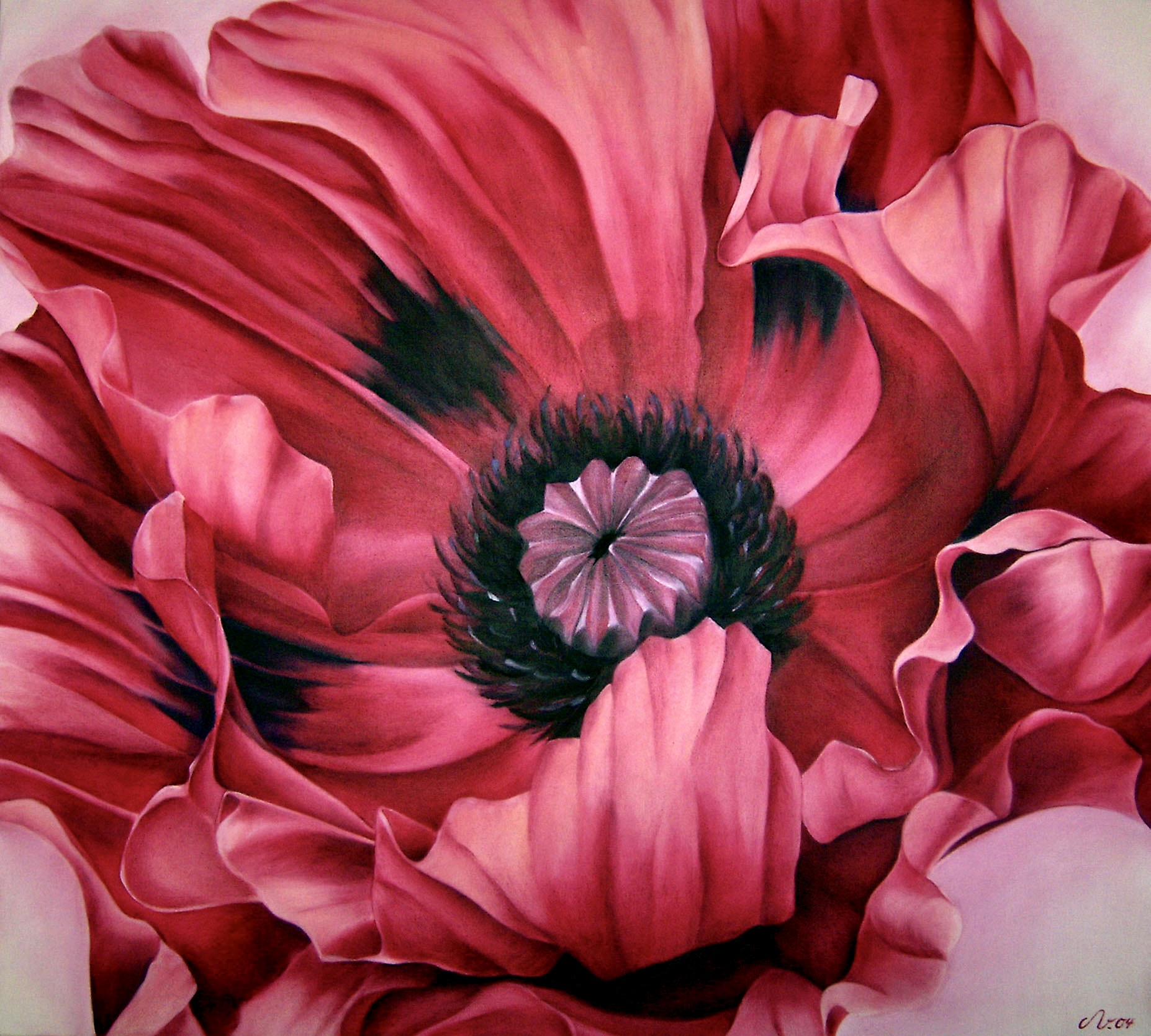 Blütenwesen Orientalischer Mohn, 110 x 90 cm, Öl/Leinwand