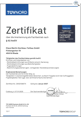 MartinBau - Zertifikat Fachbetrieb nach WHG