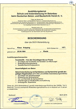 MartinBau - Bescheinigung Klaus Knipping SIVV