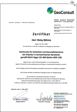 MartinBau - Zertifikat Nicky Böhme - Arbeiten im kontaminierten Bereich