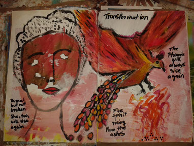 Art Journaling intuitives Malen Malprozess Ausdrucksmalen Workshops Bingen Kunsttagebuch