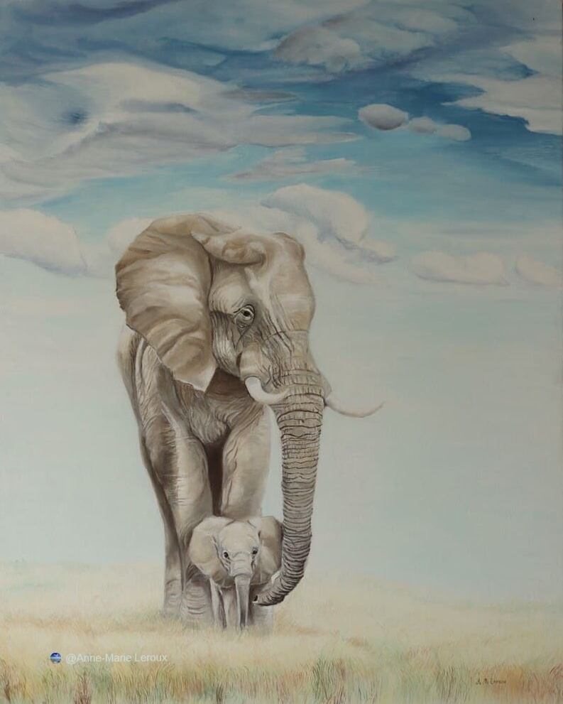 Mère éléphant et son petit, protection 