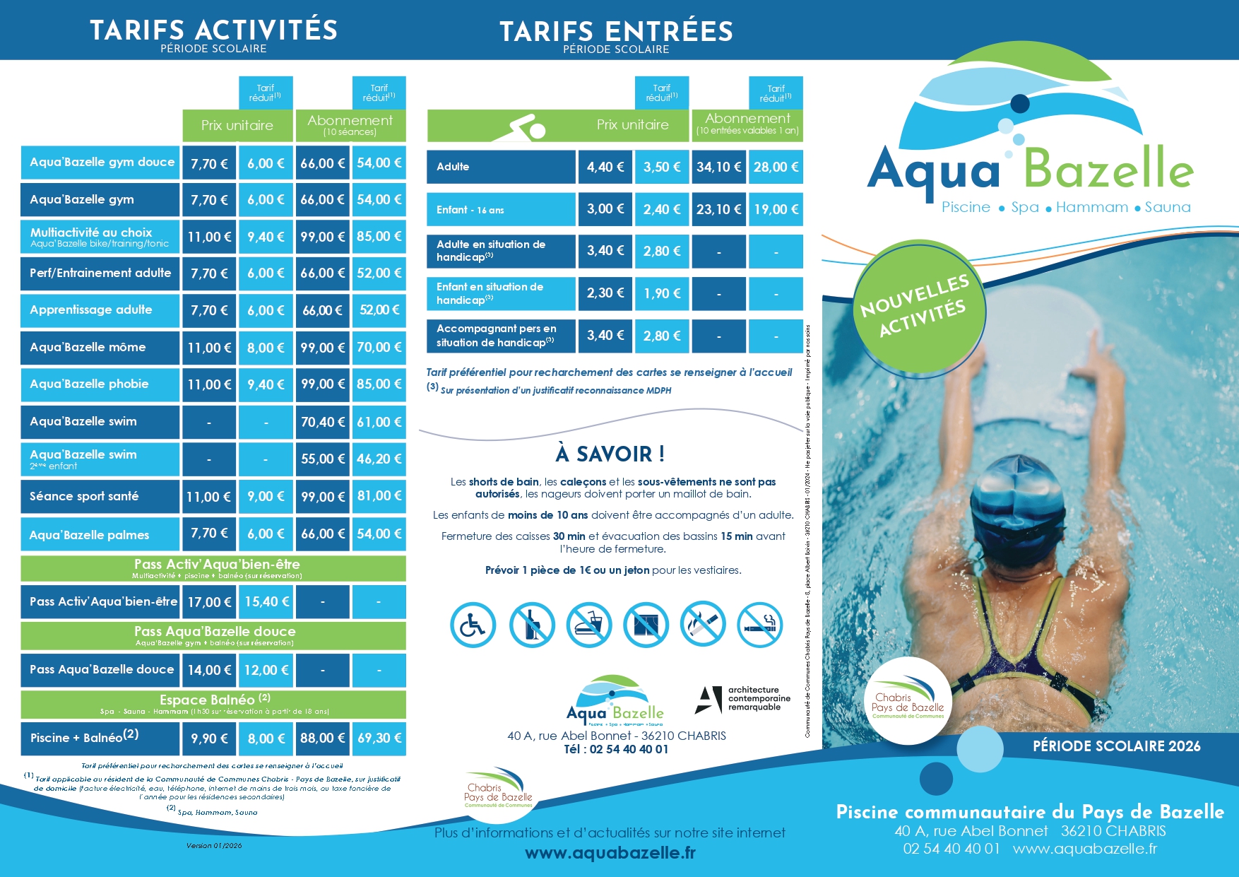 Piscine Aqua'Bazelle - Brochure période scolaire