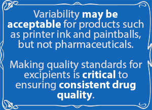 For some products variability in quality is maybe acceptable, for excipients quality standards are necessary to ensure drug quality