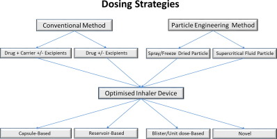 Illustration of the different dosing strategies in respiratory therapies including excipients