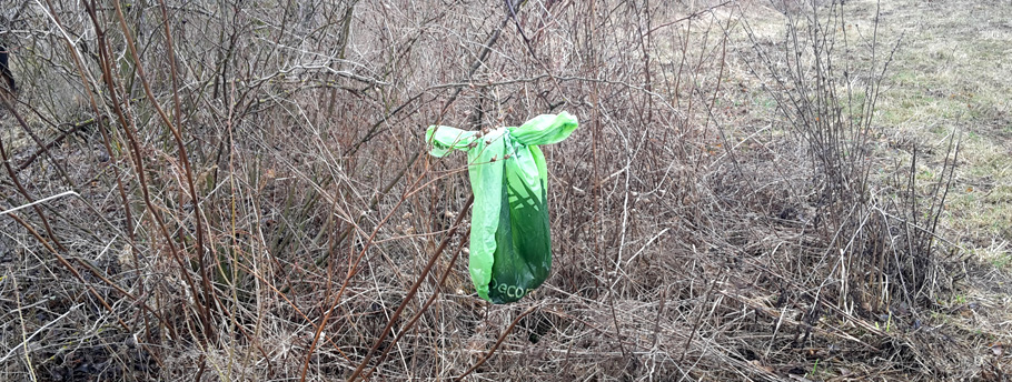 Hundekotbeutel in der Landschaft