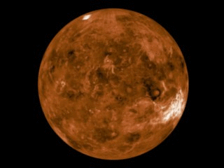 Die rückläufig rotierende Venus (generiert aus Radardaten der Sonde Magellan)