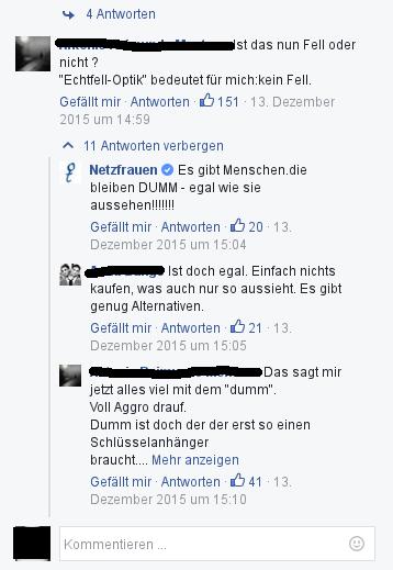 Typische Reaktion auf sachliche Anmerkungen (Bild: facebook)
