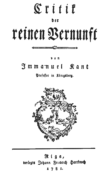 Immanuel Kant, Kritik der reinen Vernunft, Titelblatt der Ausgabe von 1781