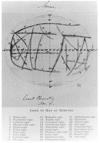 Merkurkarte von Percival Lowell, 1896
