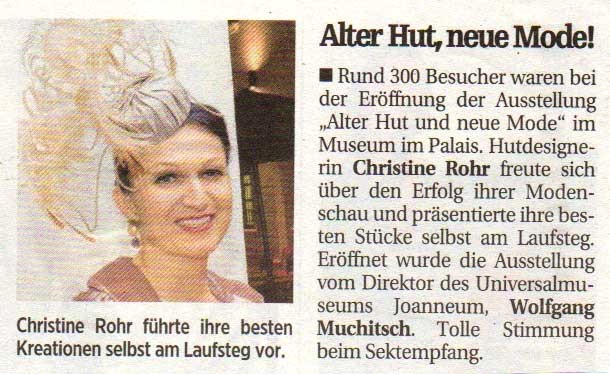 AUSSTELLUNG ALTER HUT UND NEUE MODE - Christine Rohr Master Milliner