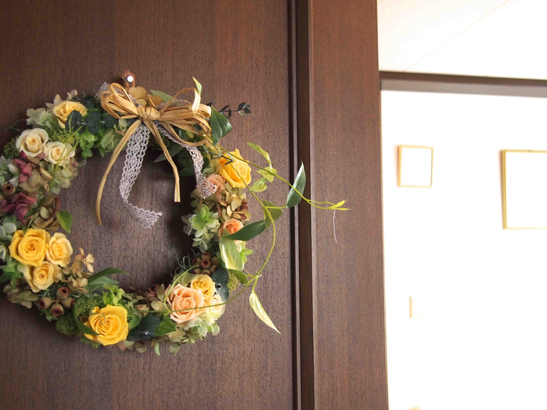 プリザーブドフラワー黄色リース - プリザーブドフラワーギフト通販福岡