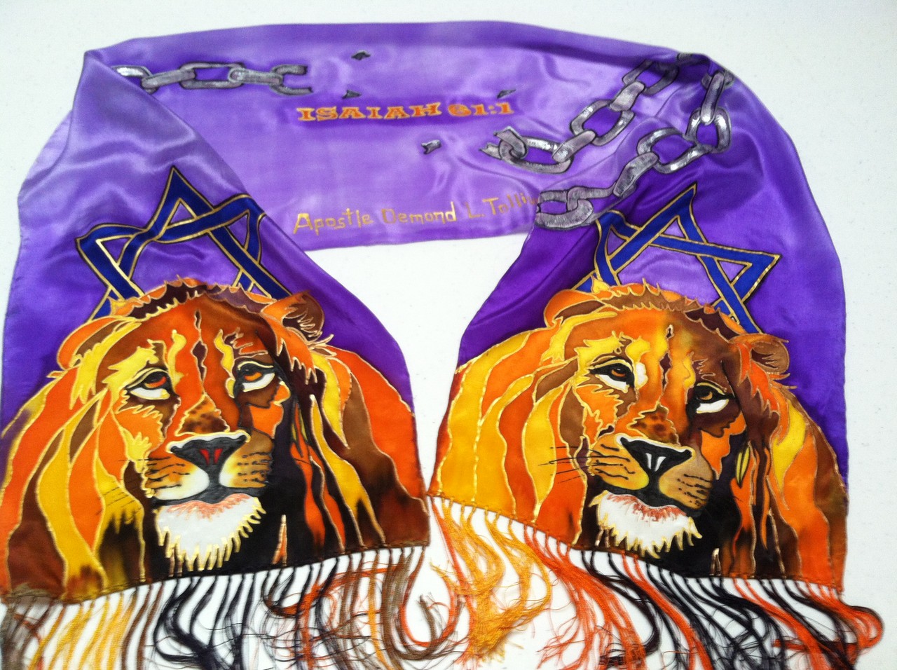 Lions Isaiah 61 Scarf 3 Strand Cord Silks Glowing Silk Flags