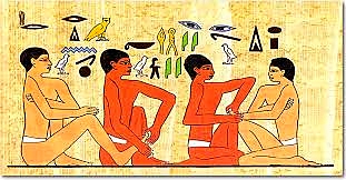 Ci dessus la fresque du tombeau d'Ankhmahor 2330 av J.C découverte à Saqqarah dans la sépulture du médecin Ankhmahor.
