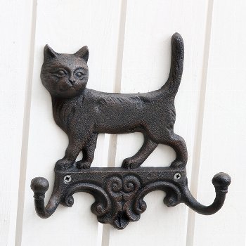 Wandgarderobe Katze (Ganzkörper-Variante) mit zwei Haken.