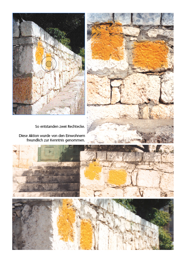 2002 Übermalungsaktion, Hvar/Kroatien (Seiten aus Buch: Eef Zipper – Eine Reise; Seite 26)