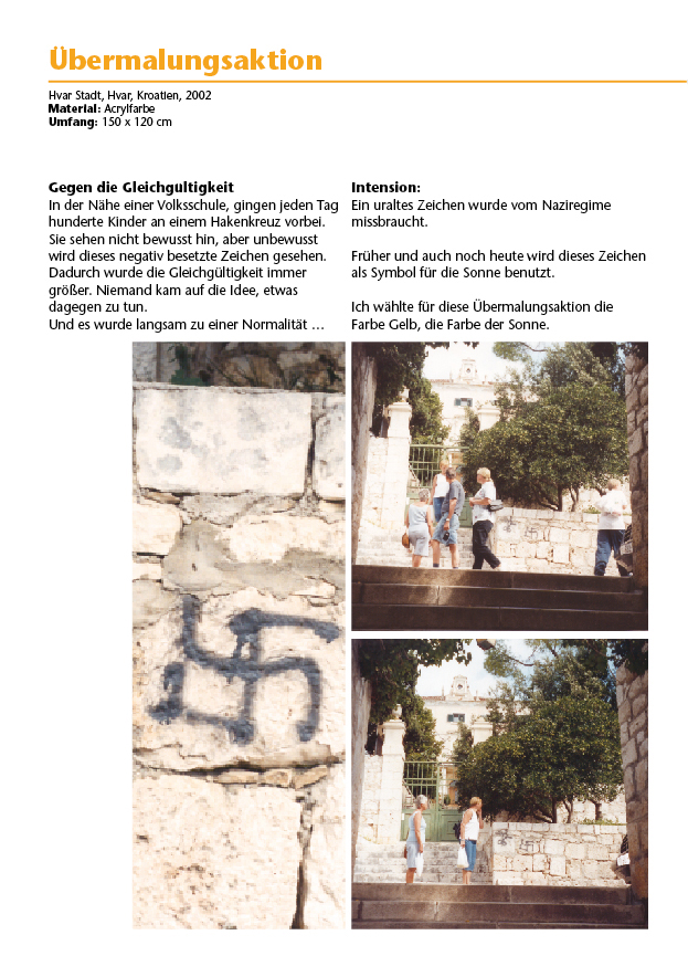 2002 Übermalungsaktion, Hvar/Kroatien (Seiten aus Buch: Eef Zipper – Eine Reise; Seite 24)