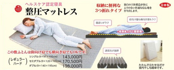 カバー新品交換済　西川　整圧ふとんマットレス　セミダブル 西川整圧マットレス Cai - ふとんのサニー・枚方市・東京西川チェーン