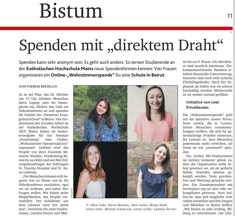 Bistum: Daria Boreiko, Ronja Huth, Miriam Schnersch, Laetitia Ferrari. Katholische Hochschule Mainz