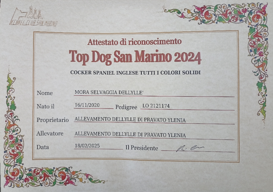 Diploma TOP DOG di Mora Selvaggia Dellylle'🍇
