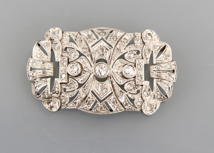 Art-Deco Brosche Weissgold mit Diamanten