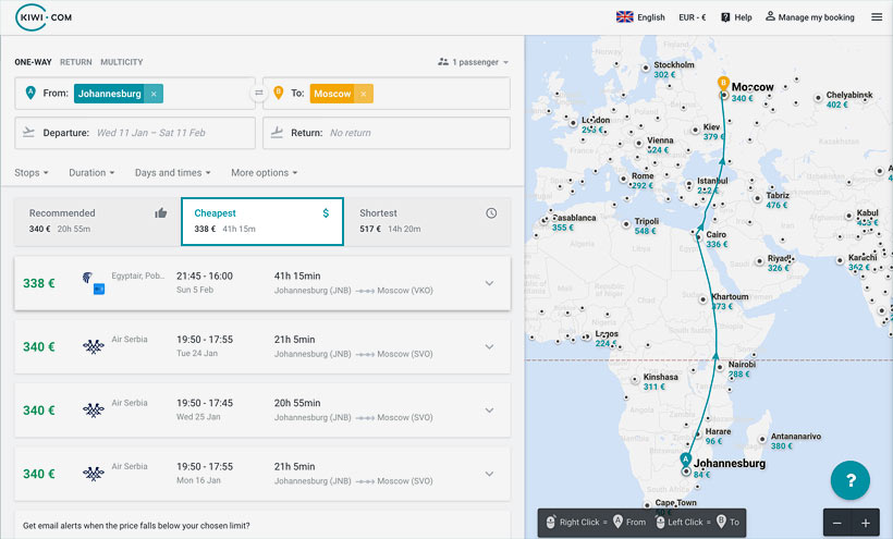 Review Kiwi.com - Possibly The Best Flight Search Engine For Finding The Cheapest Flights | My Experience With Kiwi.com | via @Just1WayTicket