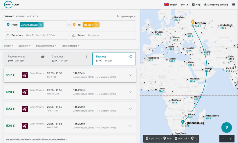 Review Kiwi.com - Possibly The Best Flight Search Engine For Finding The Cheapest Flights | My Experience With Kiwi.com | via @Just1WayTicket