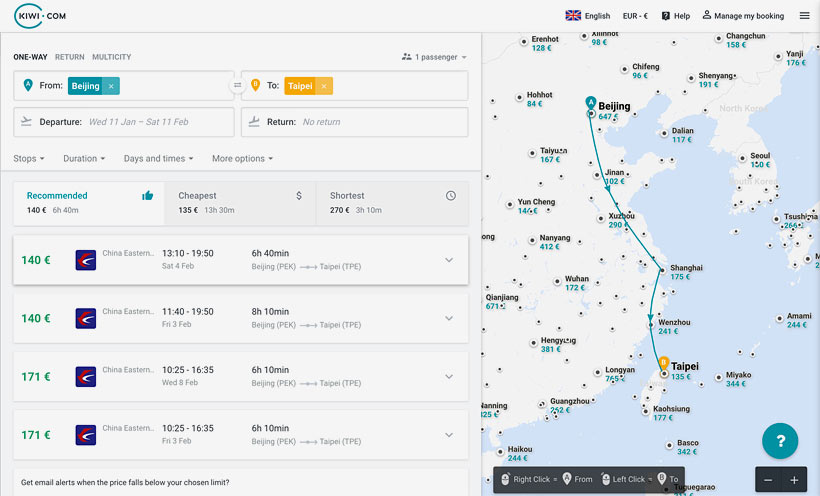 Review Kiwi.com - Possibly The Best Flight Search Engine For Finding The Cheapest Flights | My Experience With Kiwi.com | via @Just1WayTicket