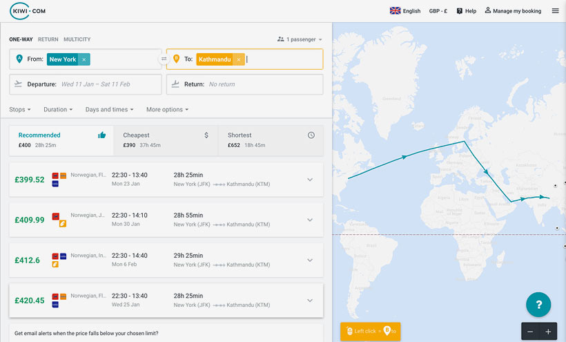 Review Kiwi.com - Possibly The Best Flight Search Engine For Finding The Cheapest Flights | My Experience With Kiwi.com | via @Just1WayTicket